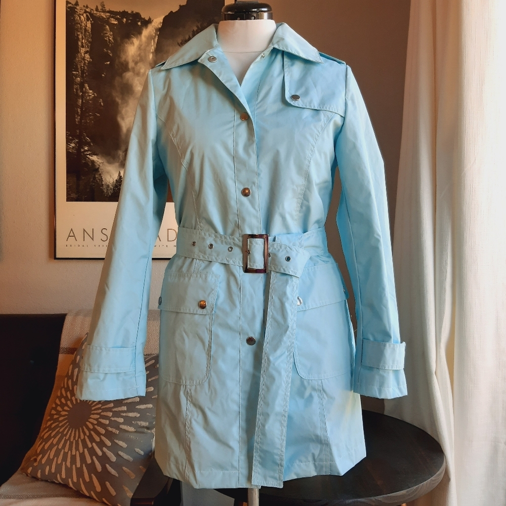 Belted Trench Coat in Light Teal Blue by Jaclyn Smith Sz Small